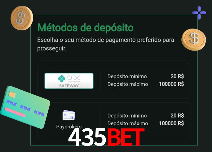 O cassino 435Bet oferece uma grande variedade de métodos de pagamento